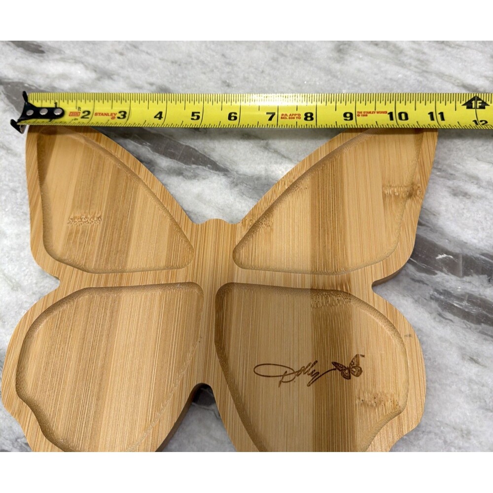 Dolly Butterfly Bamboo Serving Tray 4-Section Divided Charcuterie Jewelry Board - Picture 6 of 7